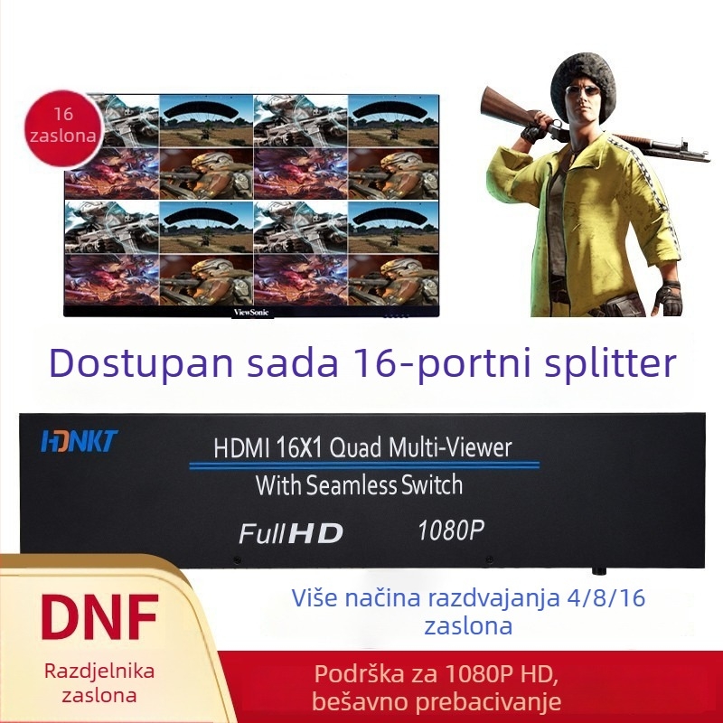 HDMI 16-portni preklopnik, 16 ulaza u 1 izlaz, 1920×1080@60Hz, kabel 1 m, upravljanje napajanjem
