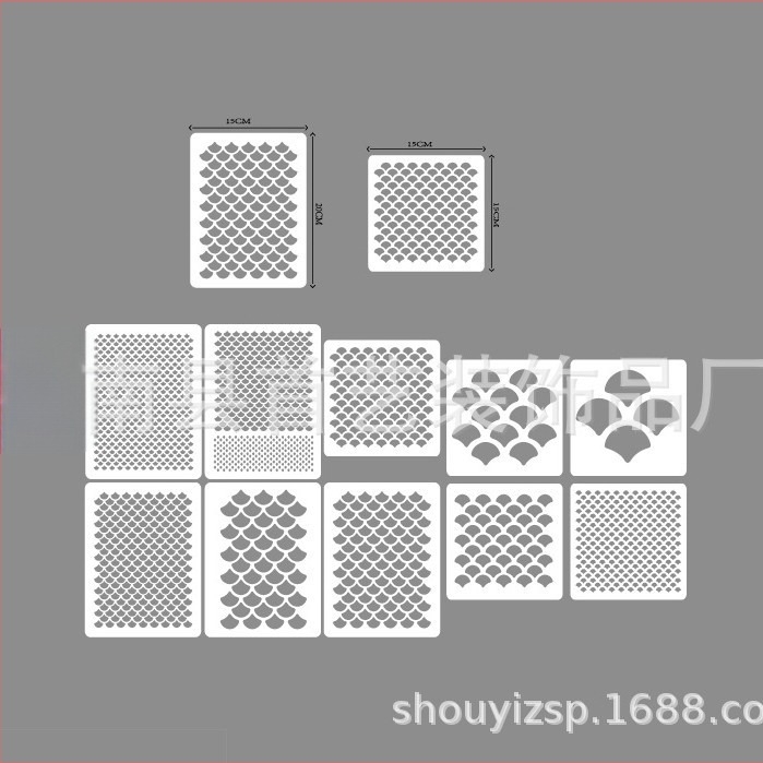 Set od 3 šablona za ljuske sirene, PET, ručno izrađeno, modern minimalistički stil