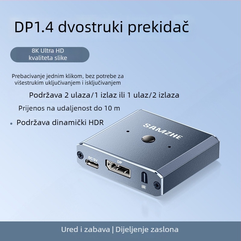 DisplayPort dvostrani prekidač SAMZHE SZ-QHP82 – univerzalna kompatibilnost, rezolucija 1920x1080, za videokonferencije