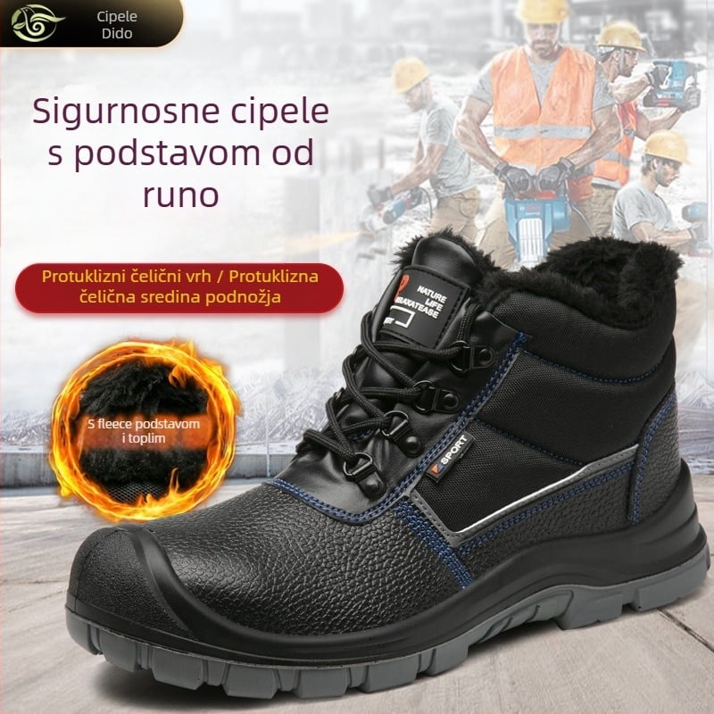 Sigurna radna obuća s zaštitom od udara i probijanja, visok vrh, čelični vrh prsta, vodootporna i otporna na ulje, reljefna koža i PU đon