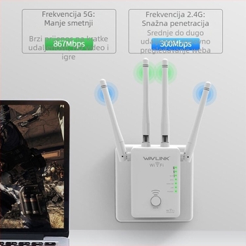 WAVLINK dvopojasni Wi-Fi pojačivač dometa WL-WN575A3, 802.11ac, domet 15 m