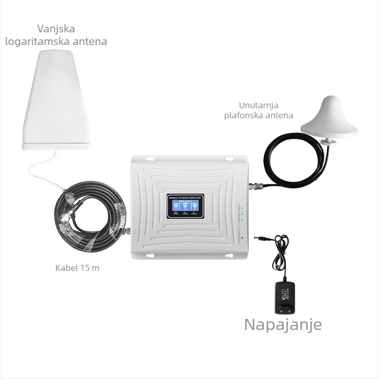 Unutarnji ponavljač signala GSM/DCS/WCDMA, frekvencije 900/1800/2100/2600 MHz, pokrivenost 500 m², model S3GDW-BHZ, marka Grand