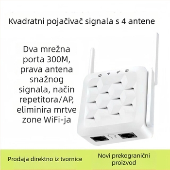 WiFi extender Mini Square Type s prolazom kroz zid, 802.11n, 300Mbps, Cat5 kabel, 110–220V