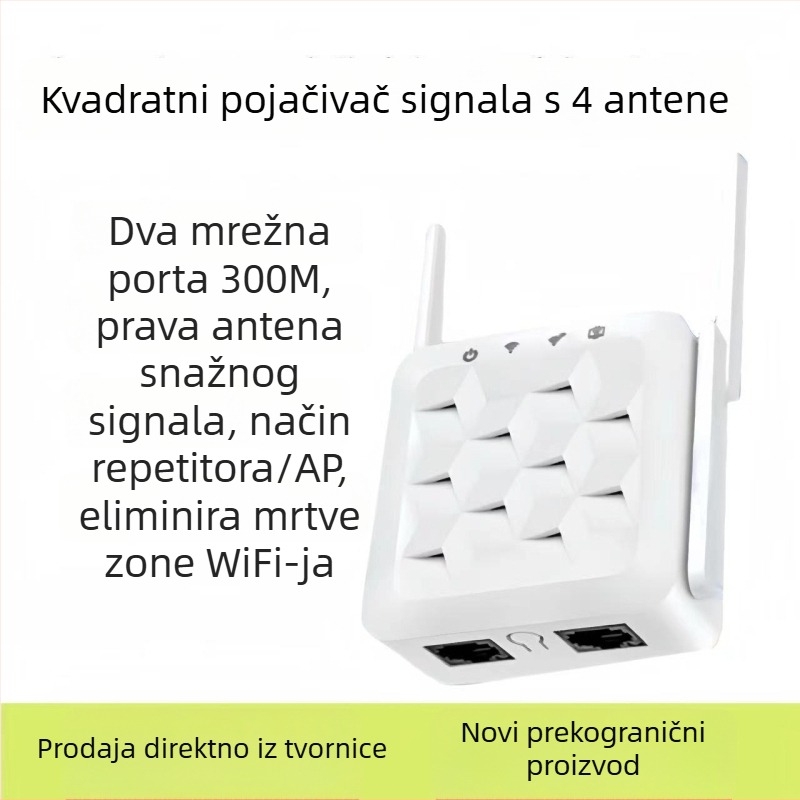 WiFi extender Mini Square Type s prolazom kroz zid, 802.11n, 300Mbps, Cat5 kabel, 110–220V