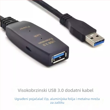 USB 3.0 produžni kabel 15 m, muško–ženski konektor, s pojačivačem signala, za PC, video, miš i tipkovnicu