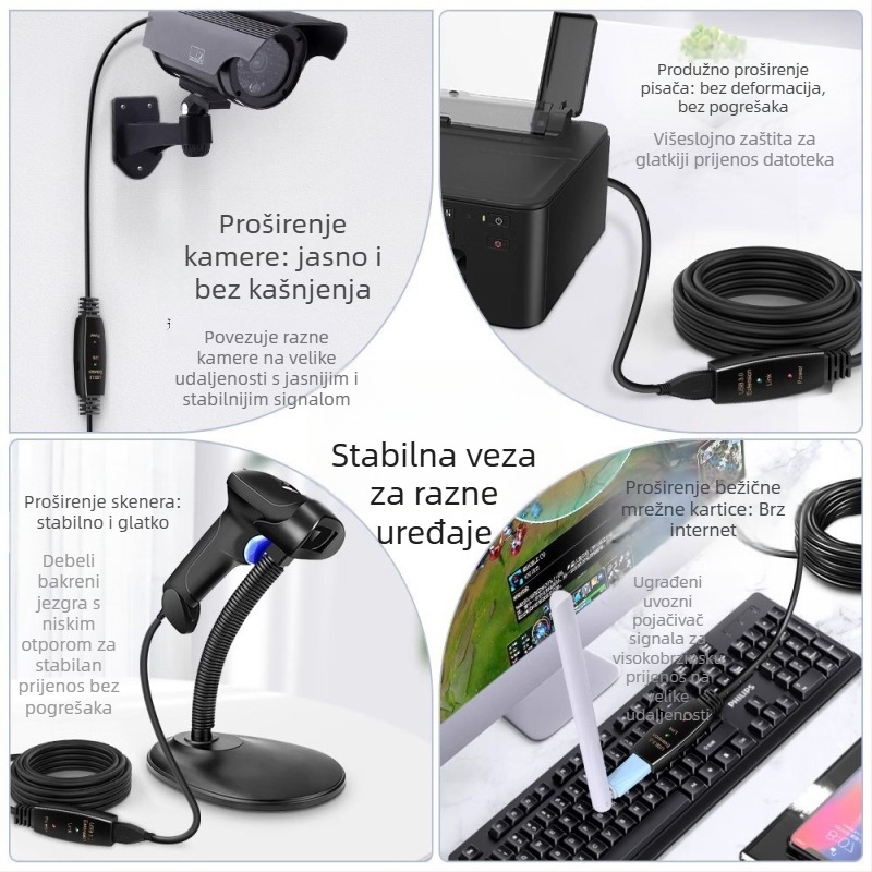 USB 3.0 produžni kabel 15 m, muško–ženski konektor, s pojačivačem signala, za PC, video, miš i tipkovnicu
