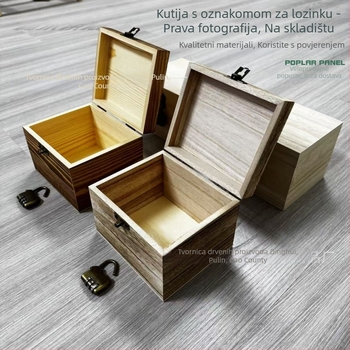 Masivna drvena kutija za stolnu pohranu s zaključavanjem na lozinku, bez poklopca, moderni minimalistički dizajn, pogodno za uredske potrepštine i kozmetiku, mogućnost otiska logotipa