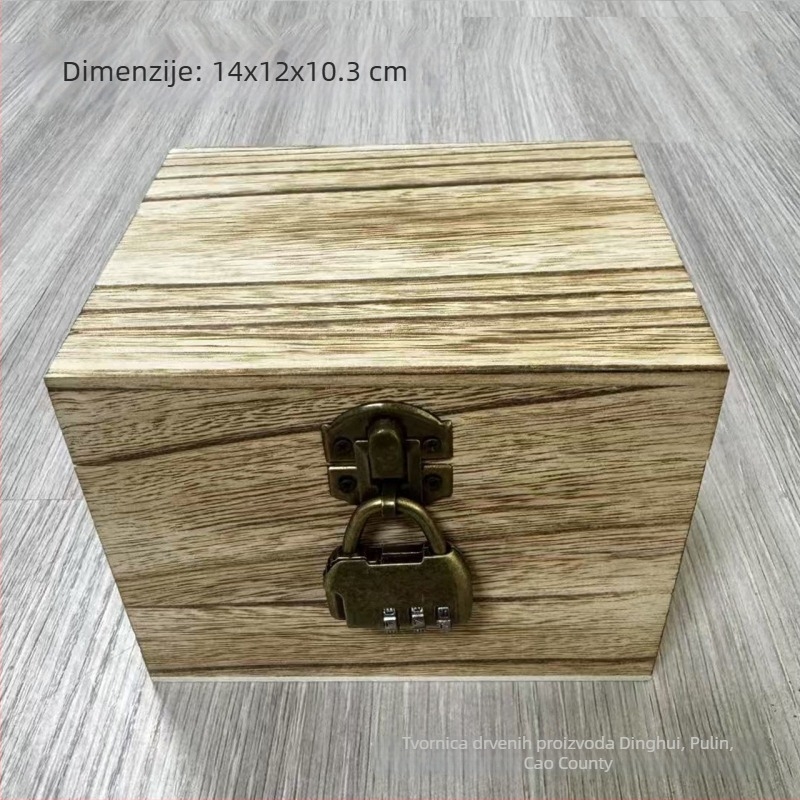 Masivna drvena kutija za stolnu pohranu s zaključavanjem na lozinku, bez poklopca, moderni minimalistički dizajn, pogodno za uredske potrepštine i kozmetiku, mogućnost otiska logotipa