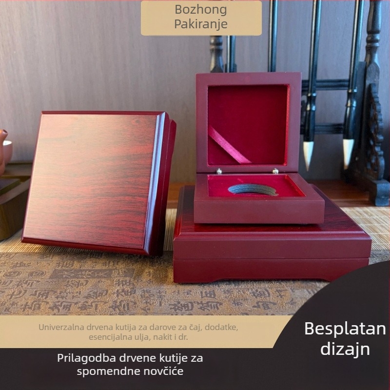 Drvena kutija od MDF-a za memorijalne novčiće i zlatne/srebrne novčiće • Model BZBOX-0038 • lasersko graviranje, UV premaz, zlatno otiskivanje • tiskanje logotipa i prilagodba