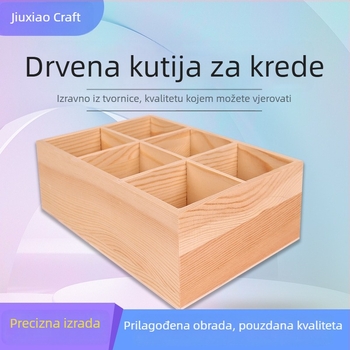 Drvena kutija za pohranu uredskih potrepština s šest pretinaca od borovine, model 1-686, prilagodljiva i mogućnost tiskanja logotipa