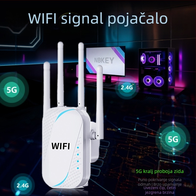WiFi pojačivač signala i extender mreže, dvobandni, prolaz kroz zid, 2.4–5 GHz, 802.11ac, pokrivenost do 200 m², 300 Mbps, Model M300