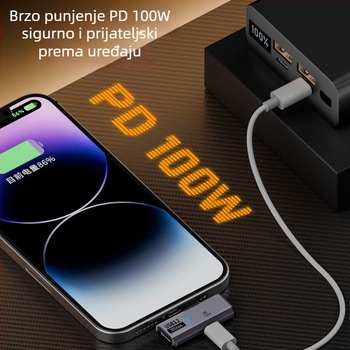 Type-C adapter 1 na 2 s PD 100W brzo punjenje i digitalnim audio pretvaračem za slušalice