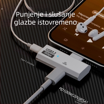Type-C adapter 1 na 2 s PD 100W brzo punjenje i digitalnim audio pretvaračem za slušalice