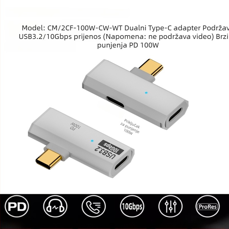 Type-C adapter 1 na 2 s PD 100W brzo punjenje i digitalnim audio pretvaračem za slušalice