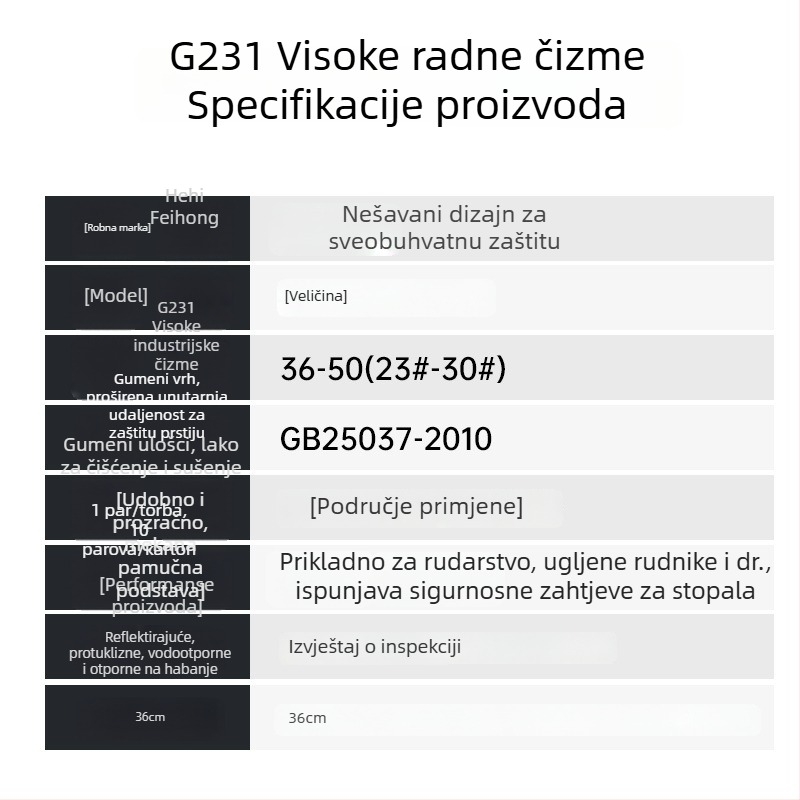 Feihe Visoke industrijsko-rudarske čizme, prirodna guma s pamukom, protuklizne i otporne na habanje, za podzemne ugljene mine (muške)