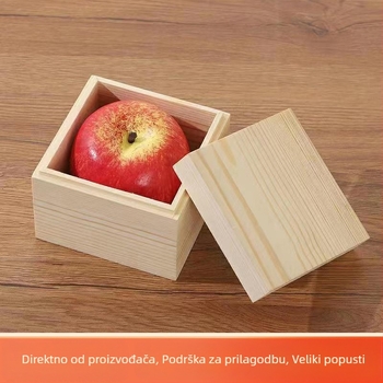 Drvena kutija za poklon s poklopcem od borovine, kvadratni dizajn, prirodno drvo, srebrno tiskanje, unutarnja obloga po narudžbi i logotip po narudžbi