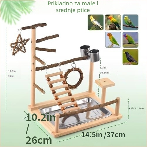 Drveni stalak za papige s penjačkom mrežom i ljestvicom – Materijal: Drvo; Brand: Sungbough; Podrijetlo: Jinhua