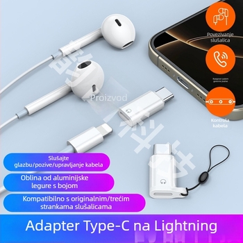 Type-C do Apple Lightning audio adaptor s ugrađenim daljinskim upravljačem za pozive i reprodukciju glazbe