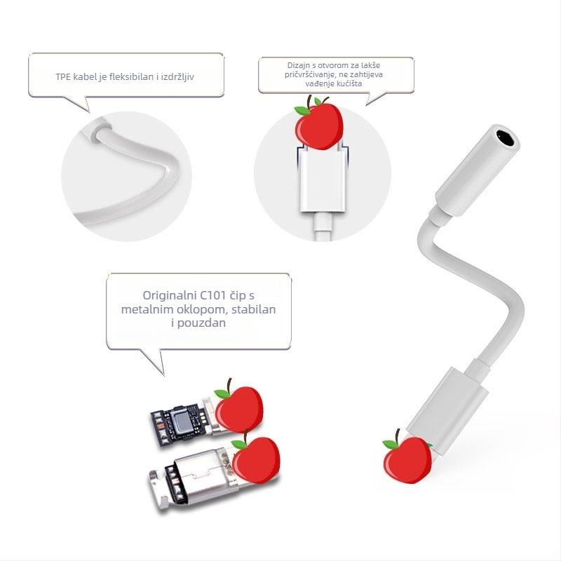 Adapter za slušalice i audio pretvarač, 2-u-1 dizajn, za seriju iPhone 7–14