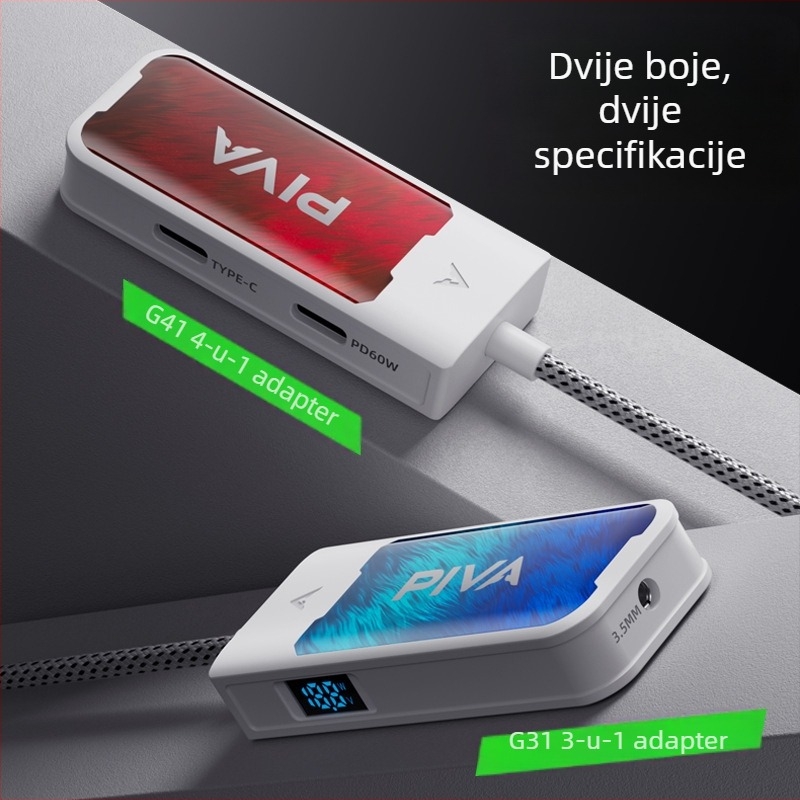 Piva G41 USB-C adapter za slušalice, 4-in-1 hub za punjenje i audio reprodukciju; kompatibilan s Apple, Huawei, Xiaomi, Android telefonom i tabletima