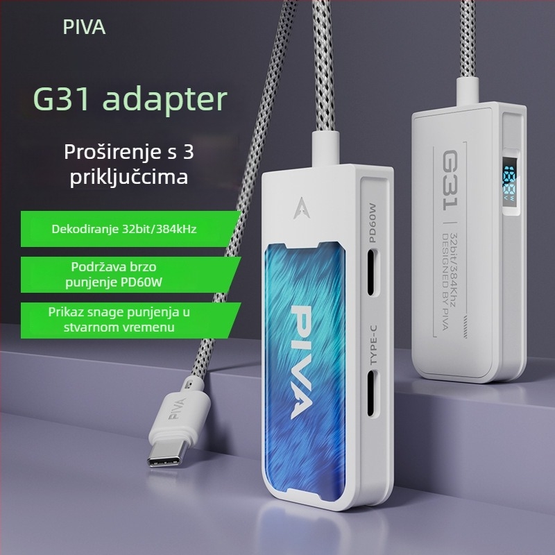 Piva G41 USB-C adapter za slušalice, 4-in-1 hub za punjenje i audio reprodukciju; kompatibilan s Apple, Huawei, Xiaomi, Android telefonom i tabletima