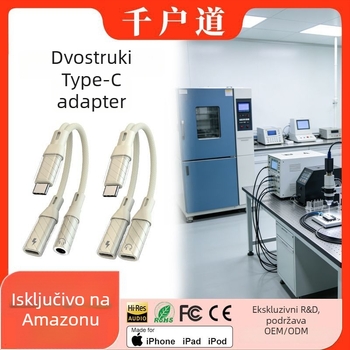 Type-C adapter za mobitel s 60W PD brzo punjenje – 2-u-1 slušavno-punjac kabel, inline kontrole, podrška za pozive i reprodukciju glazbe, kompatibilno s Apple, Huawei, Samsung, Honor, Xiaomi, Vivo