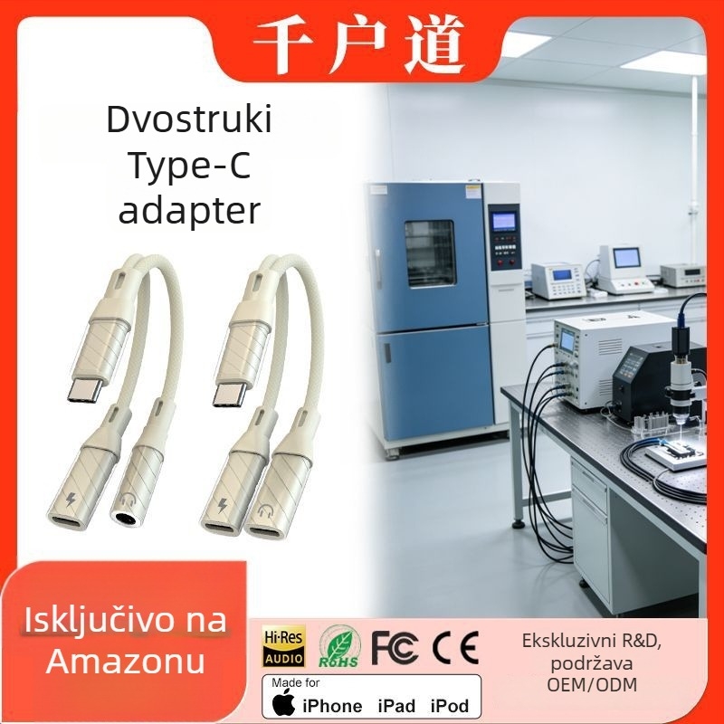 Type-C adapter za mobitel s 60W PD brzo punjenje – 2-u-1 slušavno-punjac kabel, inline kontrole, podrška za pozive i reprodukciju glazbe, kompatibilno s Apple, Huawei, Samsung, Honor, Xiaomi, Vivo