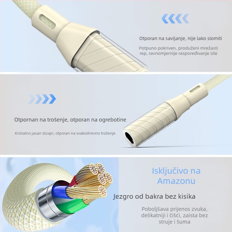 Type-C adapter za mobitel s 60W PD brzo punjenje – 2-u-1 slušavno-punjac kabel, inline kontrole, podrška za pozive i reprodukciju glazbe, kompatibilno s Apple, Huawei, Samsung, Honor, Xiaomi, Vivo