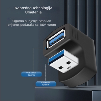 USB 3.0 ženski na muški adapter, U-oblik, 180°