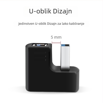 USB 3.0 ženski na muški adapter, U-oblik, 180°