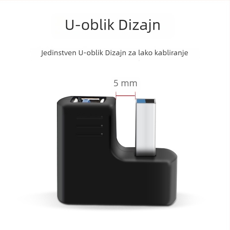 USB 3.0 ženski na muški adapter, U-oblik, 180°