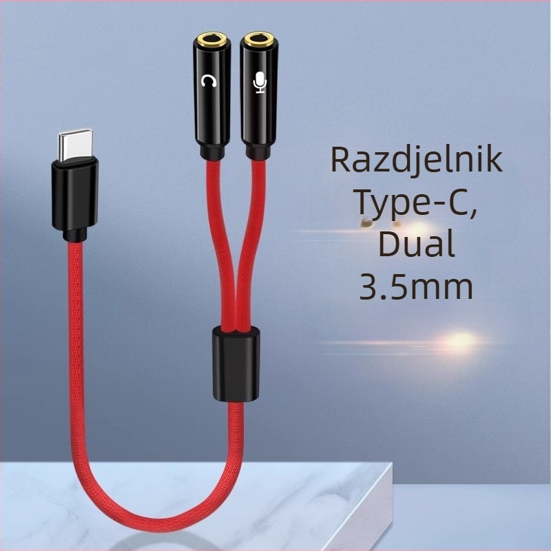 Lianpu Type-C dvostrani 3,5 mm audio adapter za slušalice i mikrofon – 2-u-1, kompatibilan sa Samsung, Google, Huawei, Glory, Xiaomi