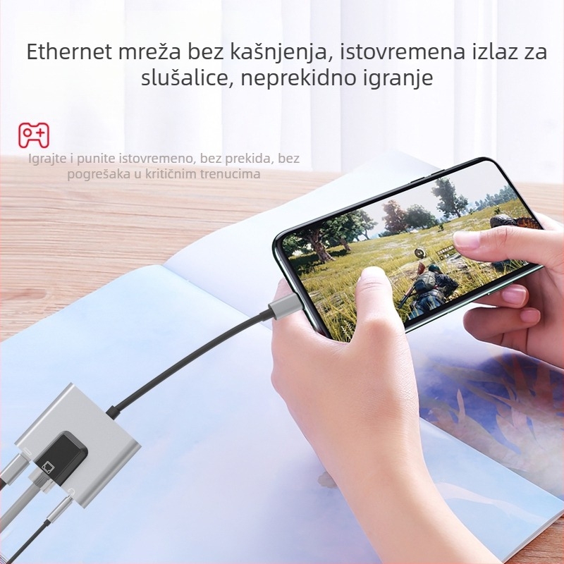 Android Type-C 3-u-1 adapter s RJ45 Ethernetom, zvukom i napajanjem (Gigabit)