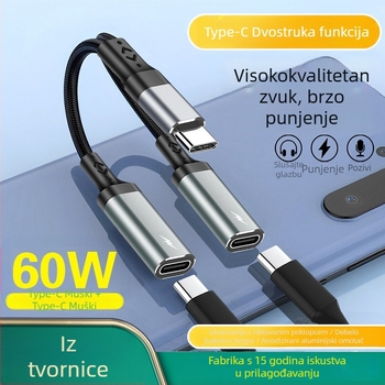 Type-C digitalni audio dekoder adapter - 2-u-1 adapter za slušalice, model T23-T24