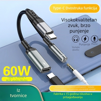 Type-C digitalni audio dekoder adapter - 2-u-1 adapter za slušalice, model T23-T24
