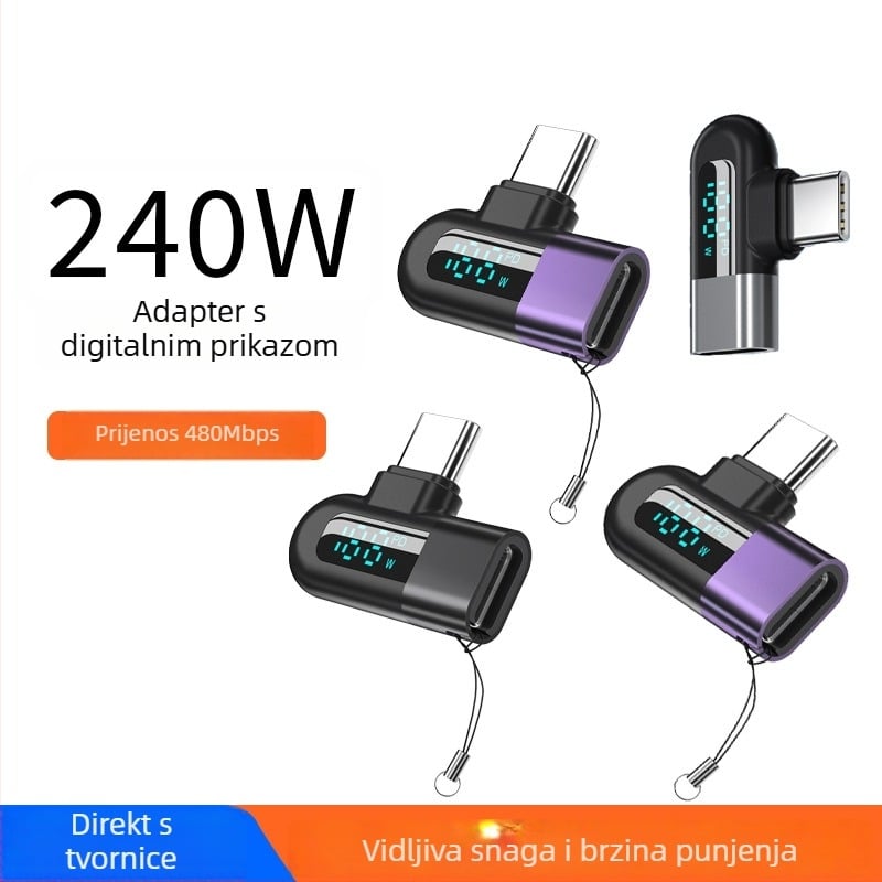 Digitalni displej 120W Type-C L-oblik adapter – univerzalno brzo punjenje