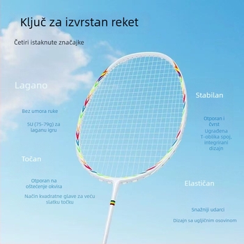 Raketa za badminton, okvir od karbonskih vlakana, težina 75–79 g, ručka G5, najlonske strune, pogodna za amatere, juniore i srednje napredne igrače