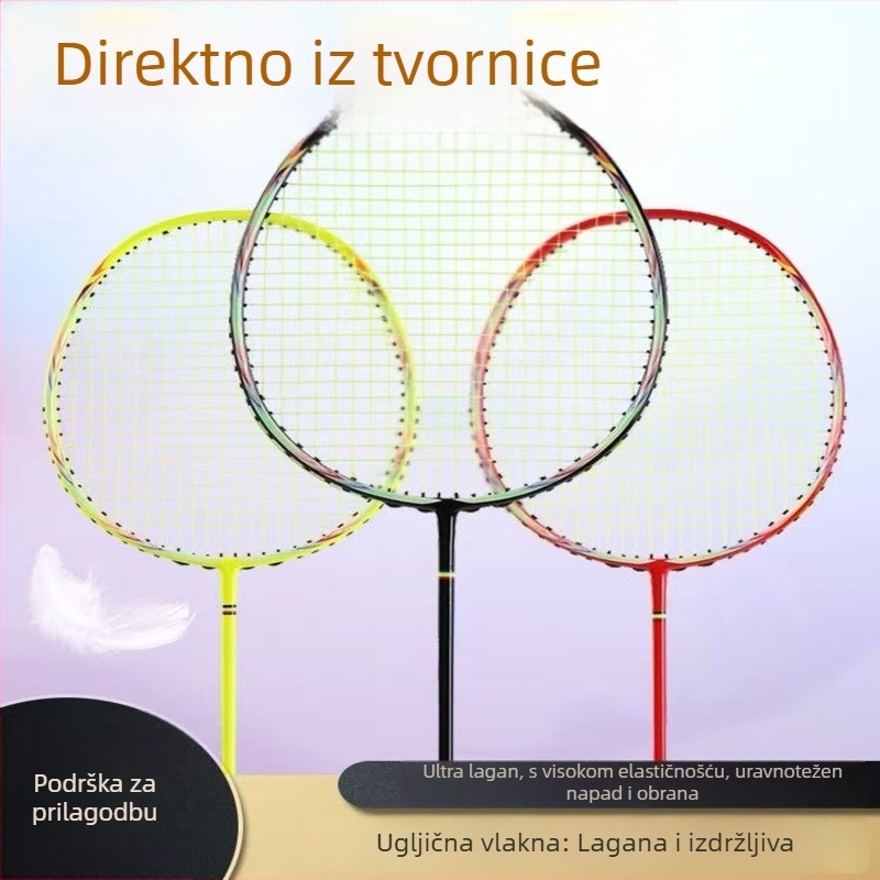 Raketa za badminton, okvir od karbonskih vlakana, težina 75–79 g, ručka G5, najlonske strune, pogodna za amatere, juniore i srednje napredne igrače