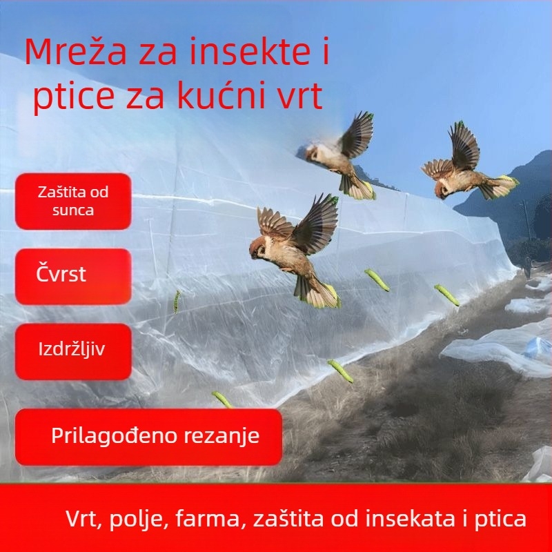 Mreža za staklenik protiv insekata i ptica s gustom mrežom za povrće i voće