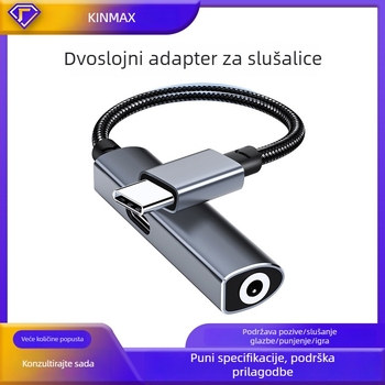 KINMAX AD06 Type-C na 3,5 mm audio i punjački adapter – 2-u-1 za Type-C uređaje (Google, Samsung, Huawei, Xiaomi, Apple 15/16)