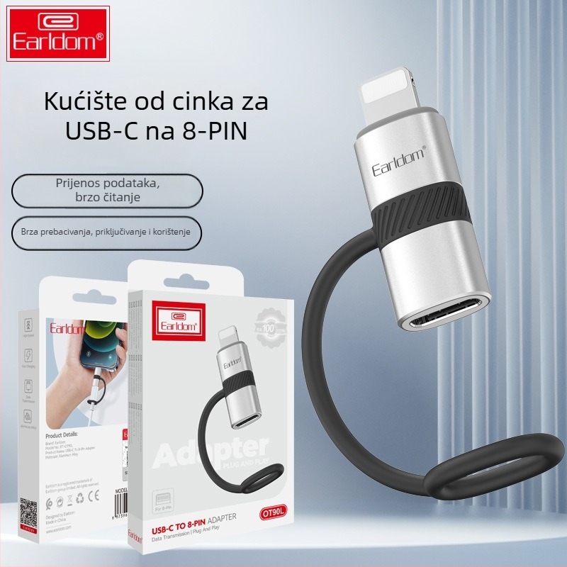 Earldom OT90L Lightning na USB-C punjački adapter, muški–ženski, PD brzo punjenje za Apple uređaje