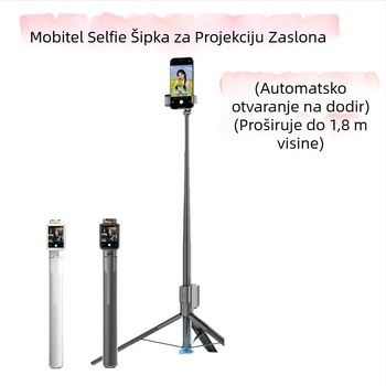 Selfie štap s projekcijskim zaslonom - Bluetooth daljinsko, aluminijsko tijelo, stabilizacija slike u tijelu