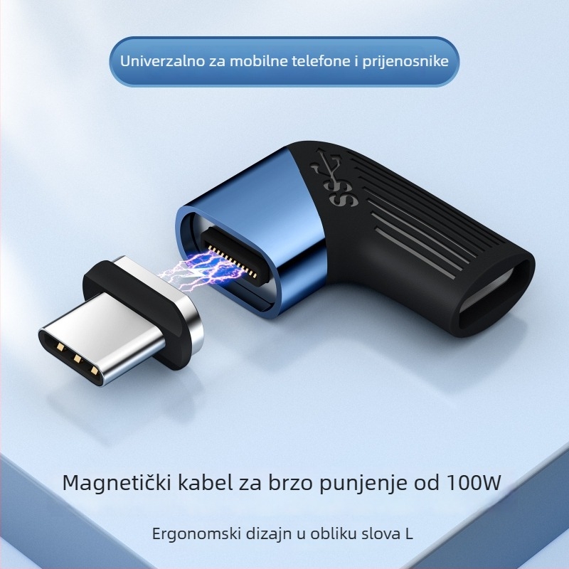 Magnetski USB-C kutni adapter — 40Gbps prijenos, Thunderbolt 4, 100W brzo punjenje, OTG
