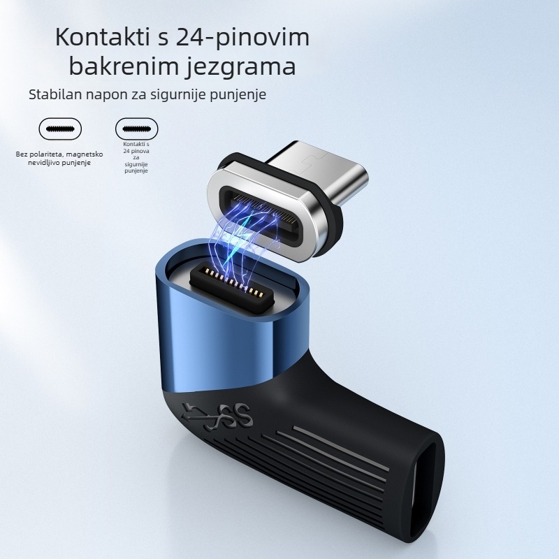 Magnetski USB-C kutni adapter — 40Gbps prijenos, Thunderbolt 4, 100W brzo punjenje, OTG