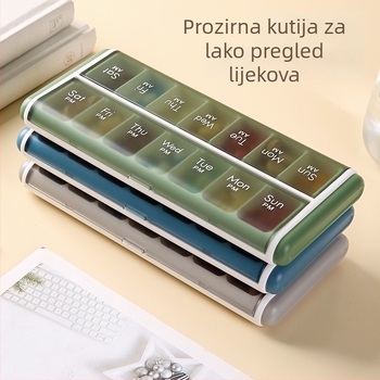 Kutija za pilule s 14 pretinaca, otporna na prašinu, ABS plast, kapacitet 2 L, mogućnost otiska loga