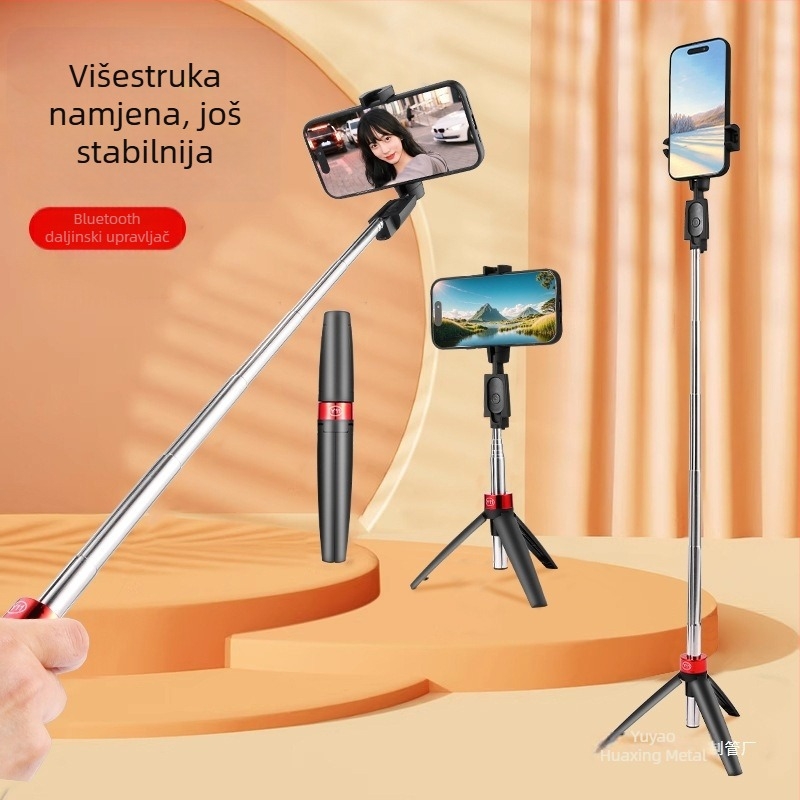 Selfie štap tripod – nehrđajući čelik, 360° rotacija, Bluetooth daljinski, stabilizacija slike, univerzalni držač