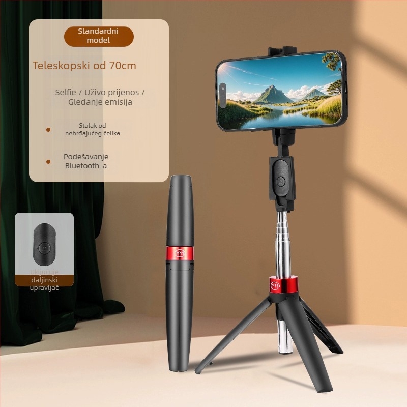 Selfie štap tripod – nehrđajući čelik, 360° rotacija, Bluetooth daljinski, stabilizacija slike, univerzalni držač