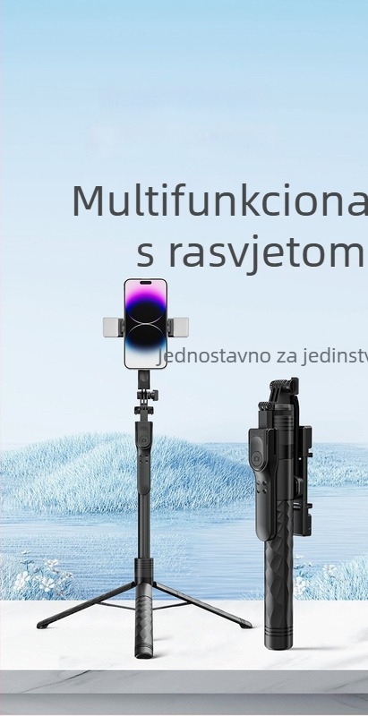 Četveronožni selfie štap za telefon s LED rasvjetom, Bluetooth daljinskim upravljačem, podna i ručna upotreba, univerzalni višenamjenski