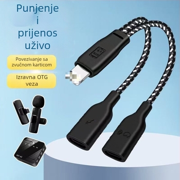 OTG adapter io04 za Lavalier mikrofon, slušalice i zvučnu karticu, kompatibilan s Androidom i Apple, iOS adapter za prijenos uživo i punjenje