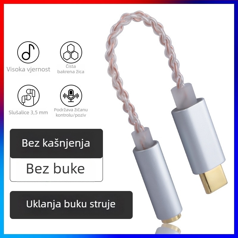 Kinmax BA02_R2 Type-C na DAC digitalni audio dekoder i pojačalo za slušalice, adapter, 32-bit 384 kHz, vanjski DAC ALC5686